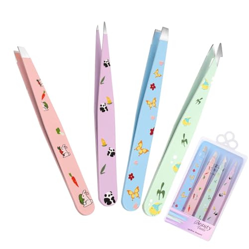 FADLASH Stainless Steel Eyebrow Tweezers Set - 4pcs Precision Grooming Tools