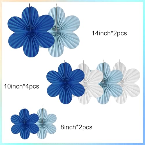 Royal Blue Paper Flower Fans - 8Pcs for Birthday & Baby Shower Decor