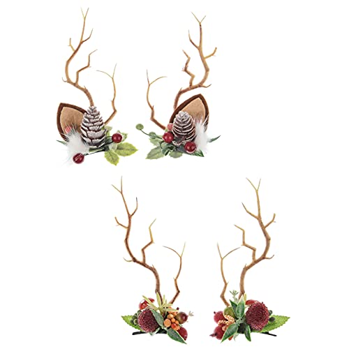 Resin Antlers Christmas Reindeer Headband Hair Clips Holiday Hair Accessory - TOECWEGR