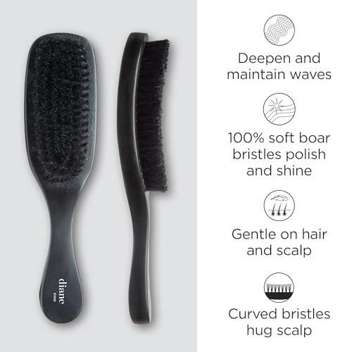Black Curved Wave Brush with Soft Boar Bristles - Pack of 2 for Men & Women