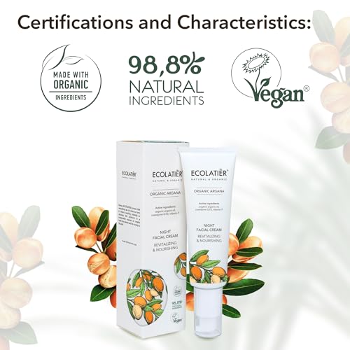 ECOLATIER Organic Argan Night Face Cream 1.7 Fl Oz – Anti-Aging, Nourishing & Vegan Night Moisturizer