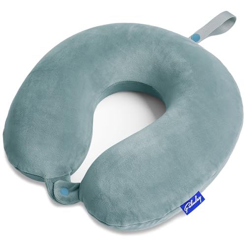 Memory Foam Travel Neck Pillow with Snap Strap - Gray Blue