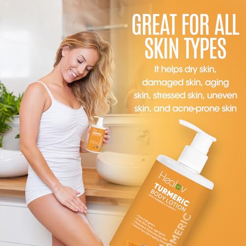 Healov Turmeric Body Lotion for Brightening & Acne Scars - Natural Moisturizer for Face & Body