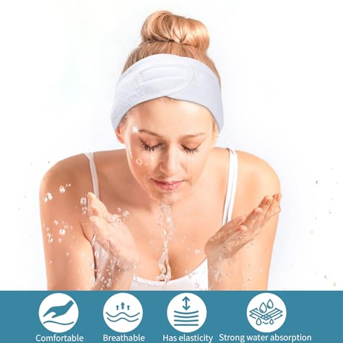 4 Pack Adjustable Spa Headbands for Women - Soft Towel Cloth