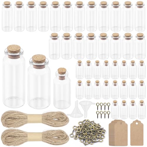 Mini Glass Bottle Kit with Cork Stoppers, Eye Screws, Twine & Labels - DIY Craft Supplies
