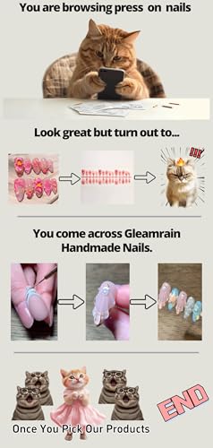 Gleamrain Long Almond Press on Nails with 3D Flower French Tip Design