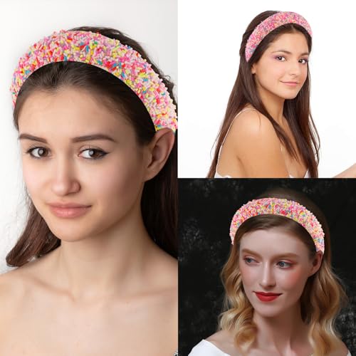 KICOSY Color 2 Candy Sparkly Wide Padded Headbands for Girls & Women - Non-Slip Hair Accessories