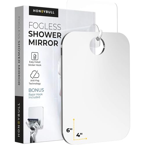 HONEYBULL Fogless Shower Mirror for Shaving - Compact 4x6in