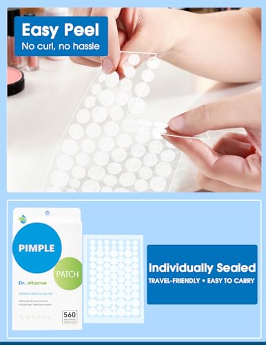 Hydrocolloid Acne Patches - 560 Count, 6 Sizes with Tea Tree & CICA