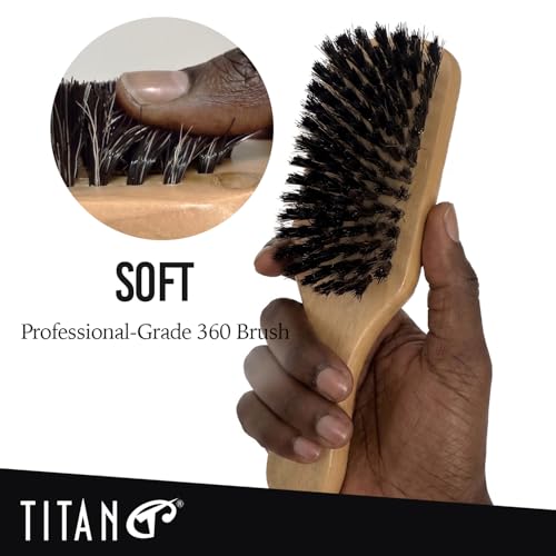 Titan Double-Sided Hair Brush for Men - Model #7747, Natural Boar Bristles & Wooden Handle