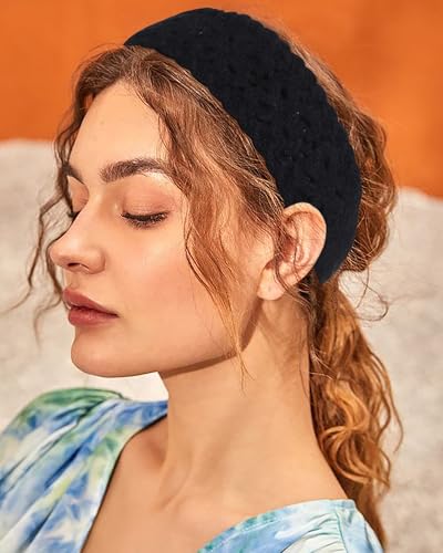 3 Pack Boho Crochet Headbands for Women - Adjustable Hair Accessories