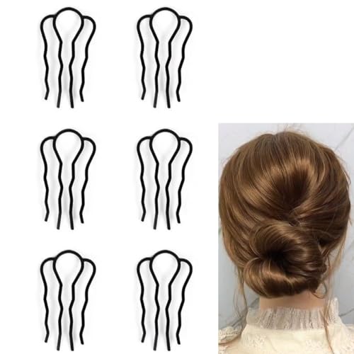 6-Piece Metal Hair Fork Clips for Updos and Buns - Black