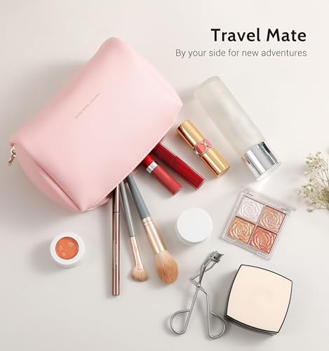 Aveniee Large Vegan Leather Makeup Bag - Travel Toiletry Organizer, Pink
