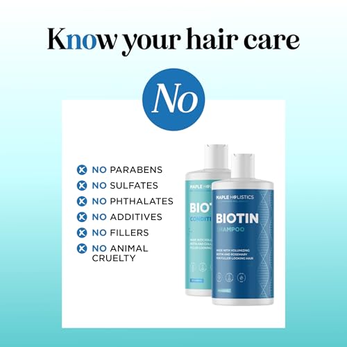 Rosemary Biotin Shampoo and Conditioner Set - Volumizing Shampoo and Conditioner for Thinning Hair for Women & Men with Nourishing B Vitamins - Color Safe Sulfate Paraben & Silicone Free (8 Fl Oz)
