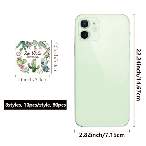 CRASPIRE Cactus Themed Lip Balm Stickers - 80 Waterproof Labels for Tubes, Model Cactus-043