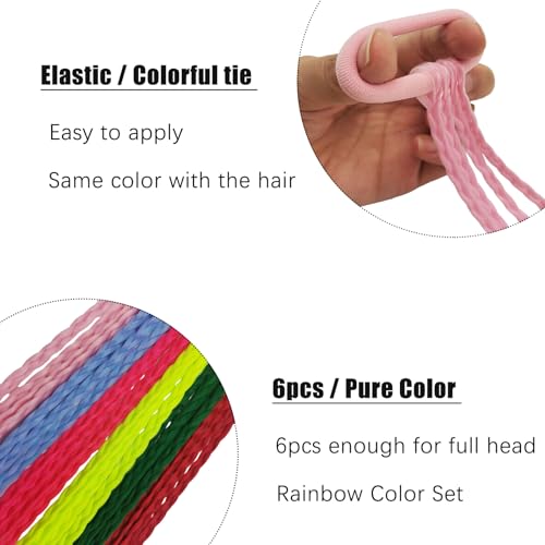 EXTACIO 6-Pack 16-Inch Pure Color Braided Hair Extensions – Elastic Tie-On Ponytail Hairpieces