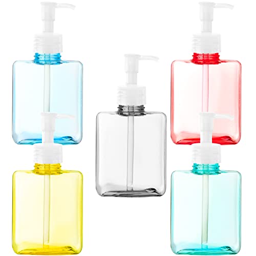 Youngever 5 Pack 12 Ounce Color Plastic Pump Bottles - Refillable