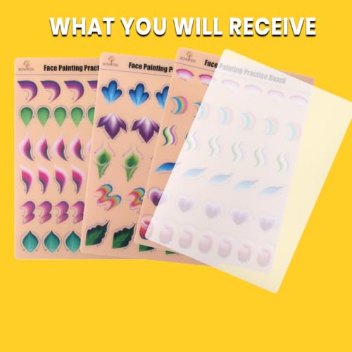 Bowitzki Face Painting Practice Board #2 - 4 Reusable A4 Colorful Templates