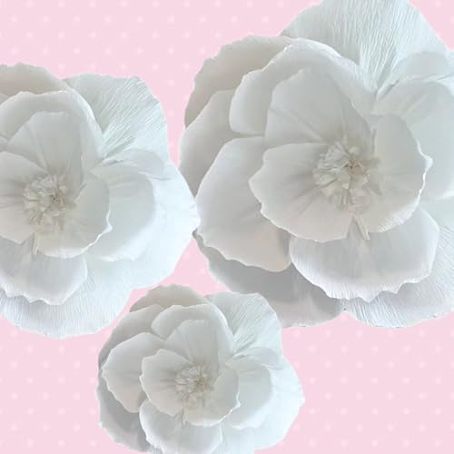 White Crepe Paper Flowers - 9 Pcs for Wedding & Party Decor