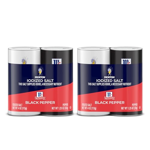 Morton Salt and Pepper Shaker Set - Iodized Salt (4 oz) & Pepper (1.25 oz)