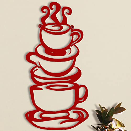 Lynicon Red Coffee Cup Metal Wall Art for Kitchen Decor