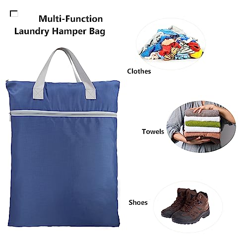 BeeGreen Navy Blue Hanging Laundry Hamper with Zippered Pockets