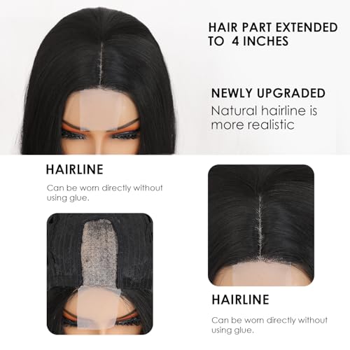 Long Black Layered Wigs for Women - 26 Inch Natural-Looking Synthetic Hair