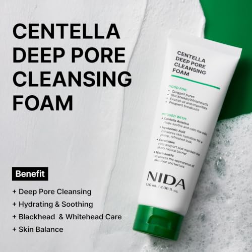 NIDA Centella Deep Pore Cleansing Foam - 120ml, Hydrating & Soothing