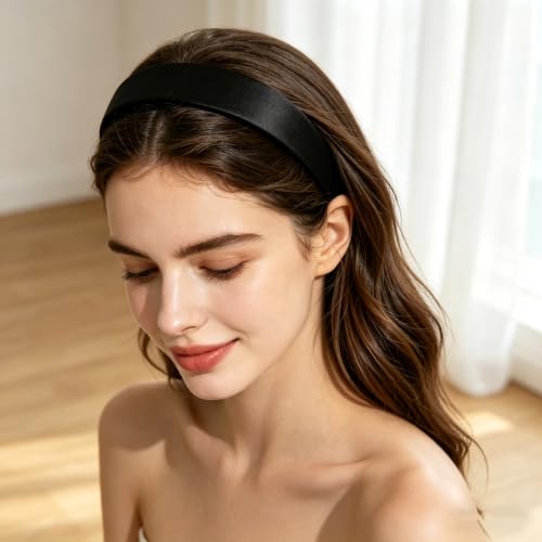 Black 1-Inch Satin Headband for Women & Girls - Comfortable & Versatile