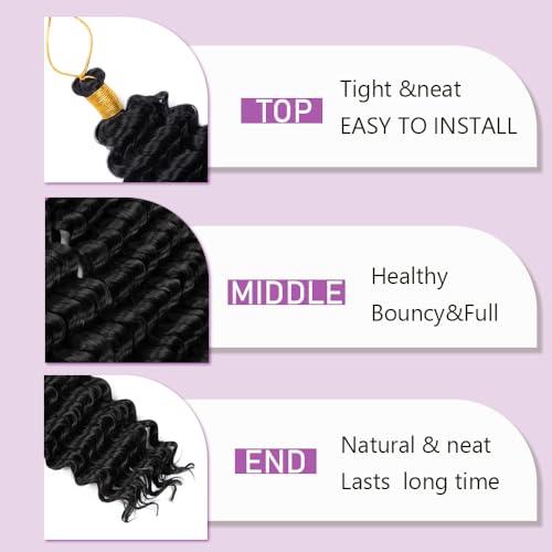 MOCCWOM Deep Wave Crochet Hair 24 Inch 4 Packs #1B - Long Curly Braiding Extensions