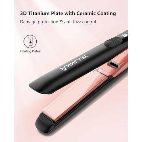 Annlary Hair Straightener 1 Inch Flat Iron and Curler 2 in 1 Titanium Ceramic Ionic Dual Voltage Straightener with Heat-Resistant Silicone, for Less Frizz, Shinier & Smoother