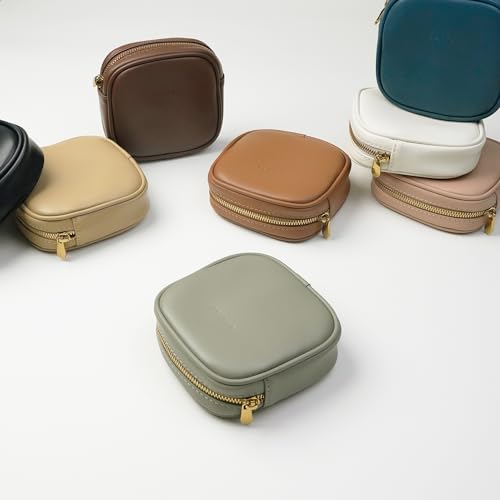 Benfan Leather Cosmetic Bag for Women Green Small - Waterproof Travel Makeup Organizer