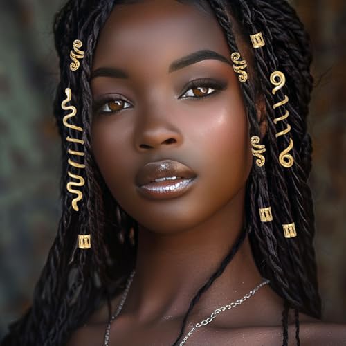 BEIQIYA Gold Hair Jewelry 26pcs for Braids Spiral Dreadlocks Hair Beads & Clips