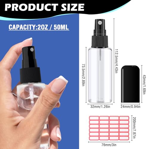 30 Pack 2oz Mini Travel Spray Bottles with Black Caps - Refillable Fine Mist Containers