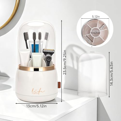 360° Rotating 7-Slot Toothbrush Holder with Cover for Bathrooms