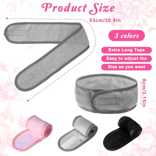 3-Pack Adjustable Facial Spa Headbands for Women - Soft Flannel Hair Wrap
