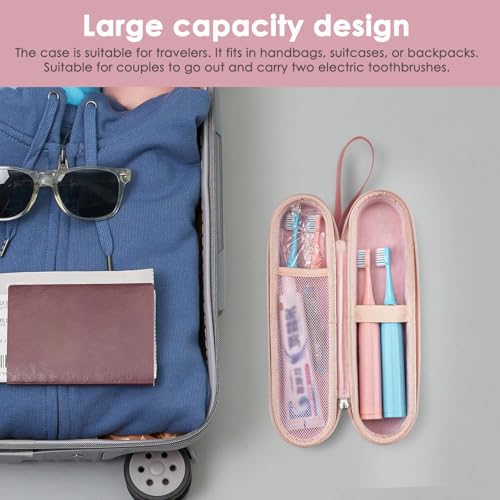 TOCCOOL Electric Toothbrush Travel Case - Portable Holder for 2 Brushes (Pink)
