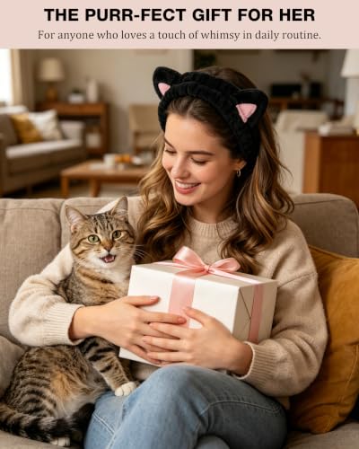 YOOVR Cat Ears Spa Headband Set - 3 Cute Hair Accessories