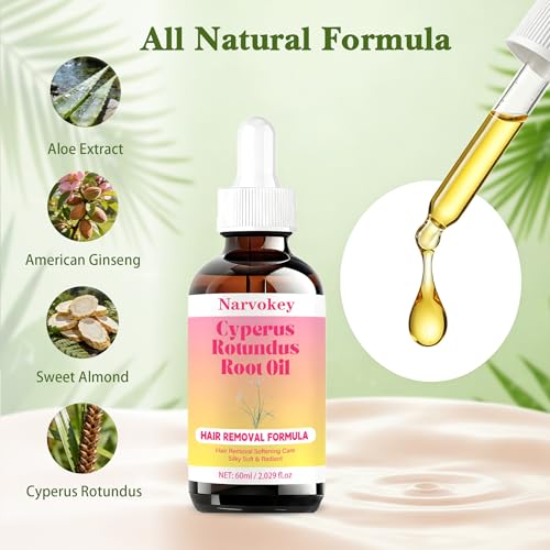 Narvokey Cyperus Rotundus Hair Removal Oil 2pc - Natural Hair Growth Inhibitor & Skin Moisturizer