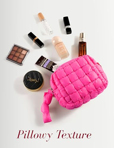 Yarnic Quilted Makeup Bag - Neon Pink Small Travel Organizer