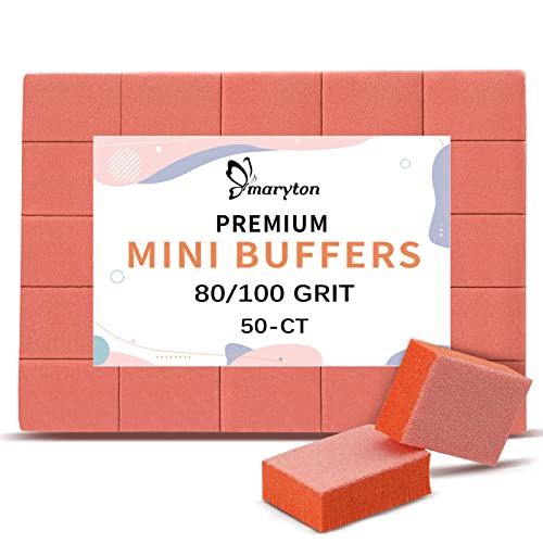 Maryton Mini Nail Buffer Blocks - 80/100 Grit for Gel & Acrylic Nails, 50 Count
