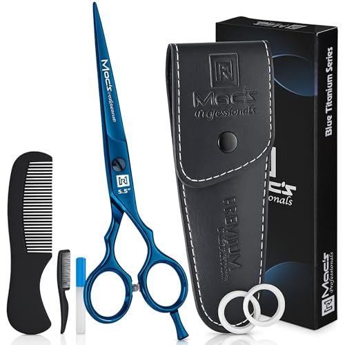Macs Professional 5.5” Razor Edge Hair Cutting Scissors Kit with Combs & Pouch - Men & Women, Japanese Steel, Lightweight