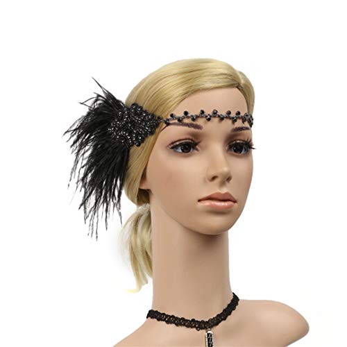 1920s Flapper Headband Great Gatsby Art Deco Feather Hair Accessory