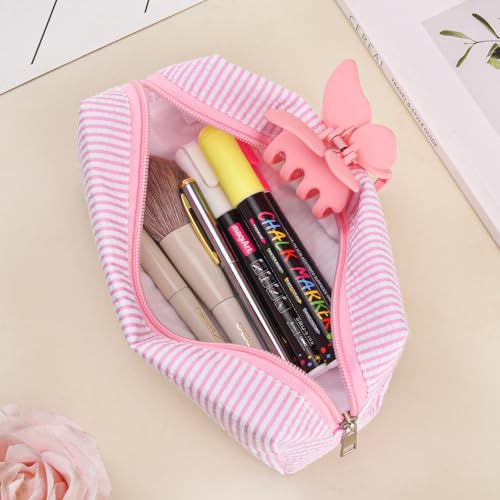 2-Piece Seersucker Makeup Bag Set - Aesthetic Cosmetic & Travel Organizer