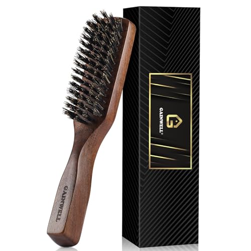 GAINWELL Wild Boar Bristle Hair Brush - Black Walnut Handle Beard Brush