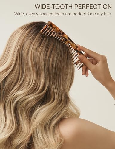 Heesch Amber Wide Tooth Comb Set for Curly & Thick Hair - 5 & 7 Inch Travel & Styling Comb