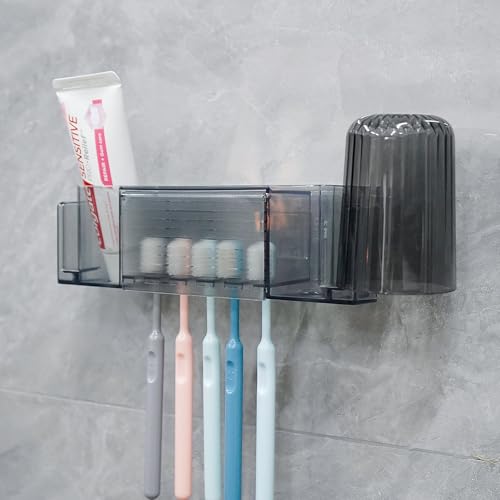 Wall Mounted Toothbrush Holder with Cover - Self Adhesive Organizer