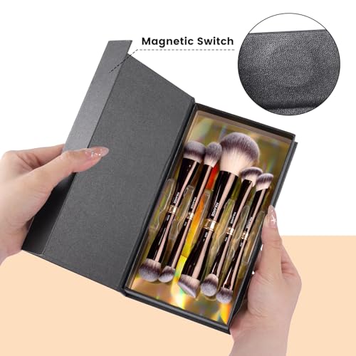 MAANGE Double-Ended Makeup Brush Set 5 Pcs Coffee Brown for Foundation, Concealer, Eyeshadow, Blush & Powder