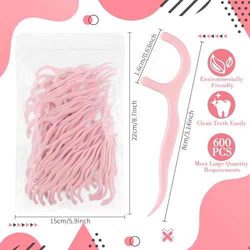 Baderke 600 Count Pink Dental Floss Picks for Adults - Portable Oral Care