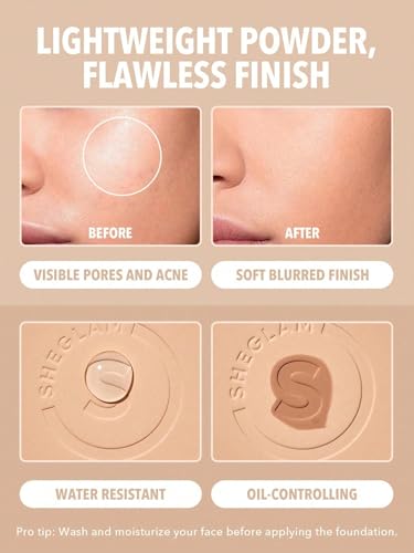SHEGLAM Skin-Focus Full Coverage Powder Foundation Nude - Oil-Control, Long-Lasting Face Makeup
